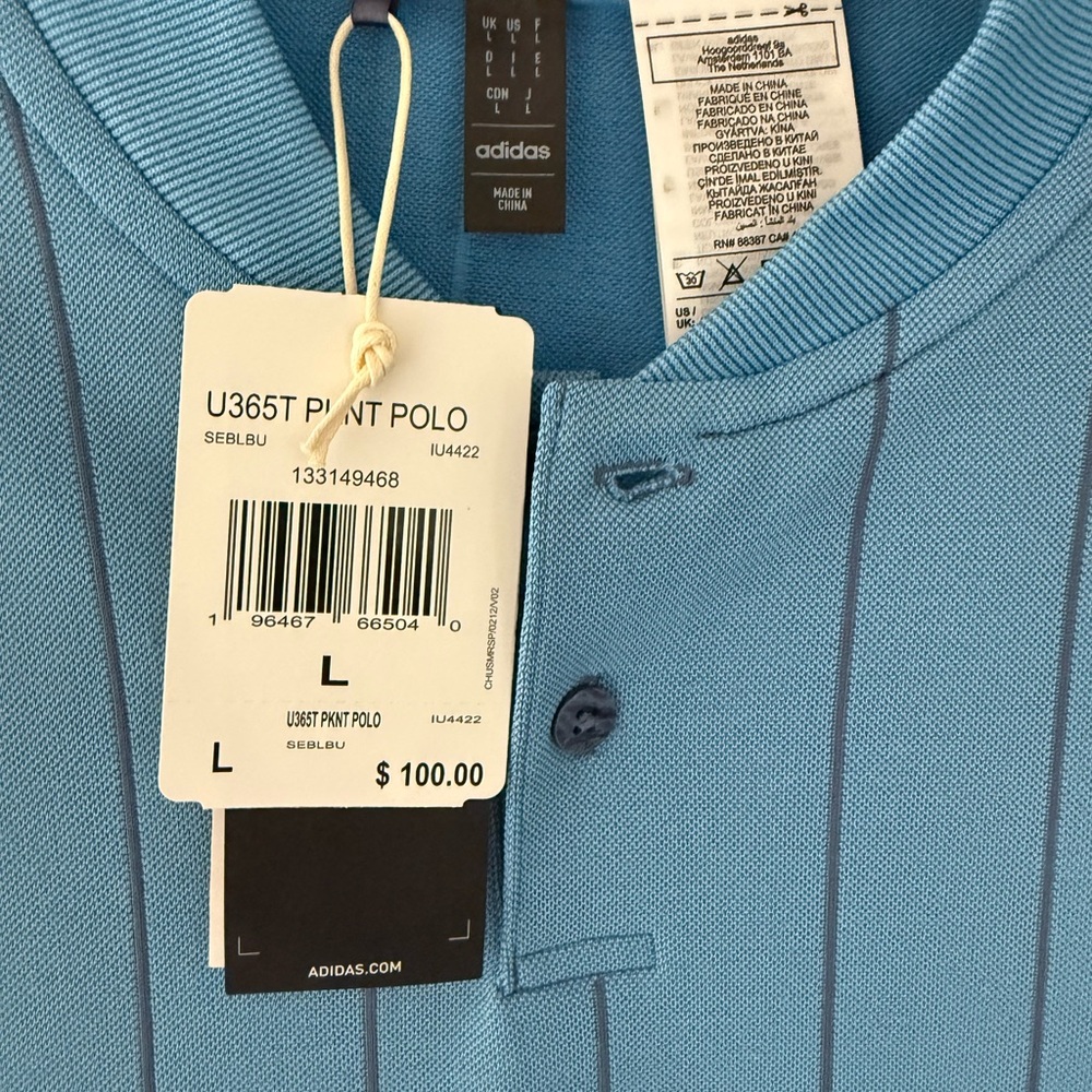 Adidas Light Blue Polo with Stripe Detail